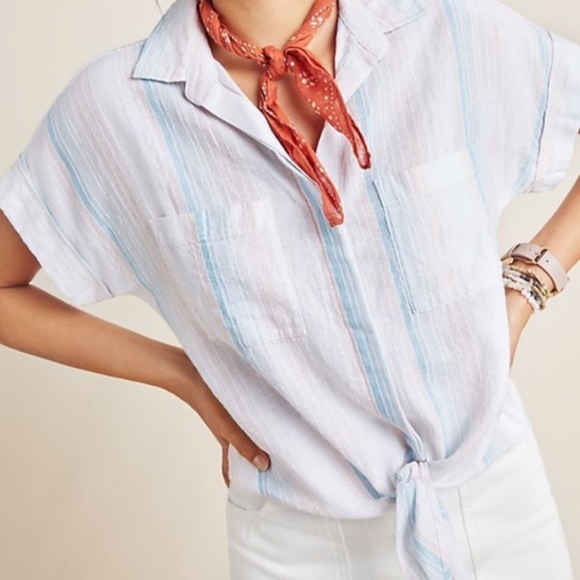 Anthropologie | Cloth & Stone Liya Pastel Striped Tie Front top size XS - Picture 1 of 12